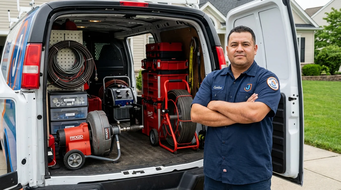 Professional drain cleaning equipment and Johns Plumbing LLC plumber in Pana