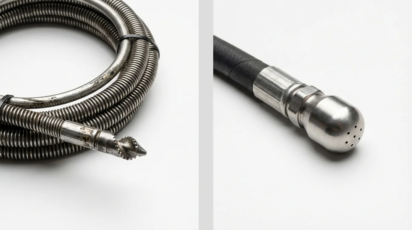 Drain snake cable and hydro jetting nozzle used for drain cleaning in Pana, IL