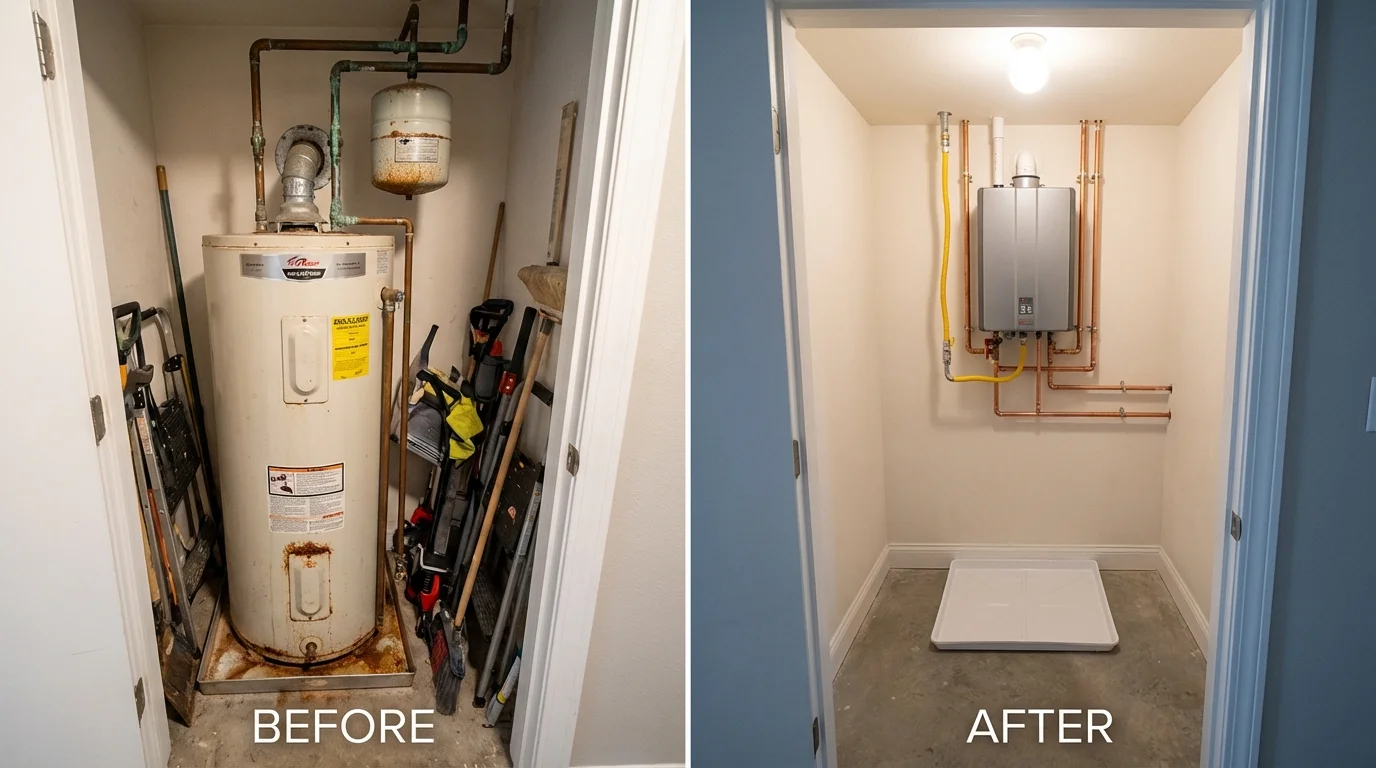 Tank water heater versus wall-mounted tankless unit comparison for Pana, IL homeowners